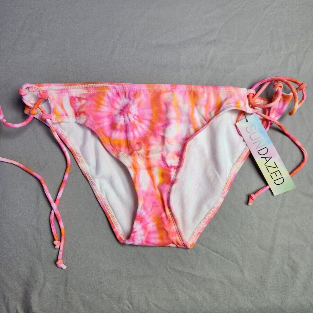 Sundazed Swim Kylie Bottom Orange Tie Dye Bikini Bottom Side Tie Swimsuit Size L